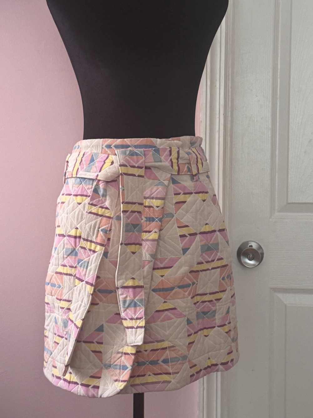 Sézane Quilted Pastel Geometric Wrap Skirt - Women